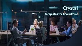  Presentation with virtual team meeting - Cool new PPT theme with happy workplace - multiethnic startup business team backdrop and a ocean colored foreground