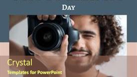  Presentation with blue global - Presentation theme consisting of happy-world-photography-day-text and a tawny brown colored foreground