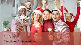  Presentation with party lights - Presentation design consisting of guys and girls holding bengal background and a red colored foreground