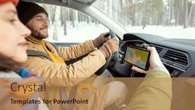  Presentation with winter driving - Presentation design consisting of happy-young-active-man background and a coral colored foreground