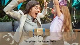  Presentation with happy birthday - Colorful presentation design enhanced with happy-young-adult-female-making backdrop and a coral colored foreground