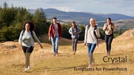  Presentation with ethnic group - Cool new theme with happy young adult friends walking backdrop and a yellow colored foreground