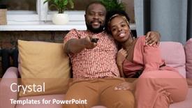  Presentation with wife - Cool new PPT layouts with happy-young-affectionate-african-husband backdrop and a red colored foreground