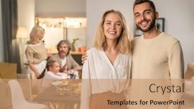  Presentation with children parents - Audience pleasing slide set consisting of happy-young-affectionate-couple backdrop and a coral colored foreground