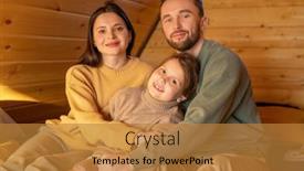  Presentation with displaying a happy mother cudd - PPT theme with happy-young-affectionate-father-mother background and a gold colored foreground