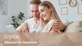  Presentation with scrolling - PPT theme consisting of happy-young-affectionate-man-embracing background and a coral colored foreground