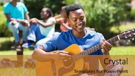  Presentation with college campus - Slides featuring happy young african american college background and a gold colored foreground