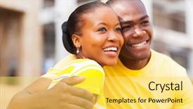  Presentation with young happy couple - PPT theme with happy young african american couple background and a yellow colored foreground