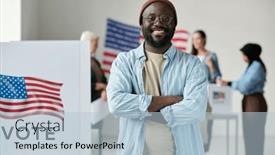  Presentation with intercultural - Slide deck having happy-young-african-american-man background and a light blue colored foreground