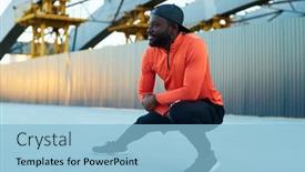  Presentation with american - Presentation design featuring happy-young-african-american-sportsman background and a light blue colored foreground