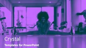  Presentation with duo - Audience pleasing PPT theme consisting of happy young african american woman in a gym stretching and warming up before workout duo tone filter backdrop and a light blue colored foreground