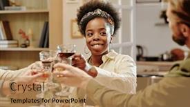  Presentation with members - PPT layouts with happy-young-african-american-woman background and a coral colored foreground