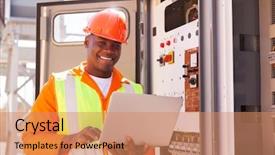  Presentation with electrical engineering - Amazing presentation theme having happy young african electrical backdrop and a coral colored foreground