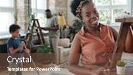  Presentation with cleaning - Amazing PPT theme having happy-young-african-female-cleaning backdrop and a tawny brown colored foreground