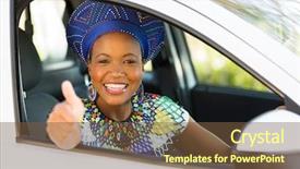  Presentation with elementary school african american female career day - Colorful PPT layouts enhanced with happy young african female driver backdrop and a tawny brown colored foreground