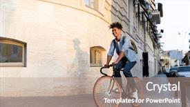  Presentation with happy birthday bicycle - PPT layouts with happy young african guy walking background and a coral colored foreground