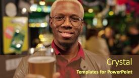  Presentation with looking glass - Audience pleasing PPT theme consisting of happy-young-african-man backdrop and a tawny brown colored foreground
