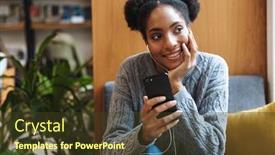  Presentation with african music - Audience pleasing presentation design consisting of happy young african student girl studying at the library listening to music with earphones backdrop and a tawny brown colored foreground