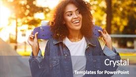  Presentation with happy image - PPT layouts enhanced with happy young african woman walk background and a gray colored foreground