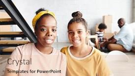  Presentation with 3d man puzzle assembling - PPT theme enhanced with happy-young-african-woman background and a lemonade colored foreground