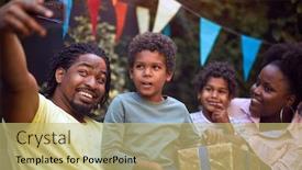  Presentation with childs - Presentation design with happy-young-afro-american-family background and a yellow colored foreground