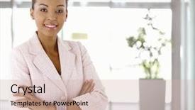  Presentation with afro - Presentation theme enhanced with happy young afro-american woman background and a soft green colored foreground