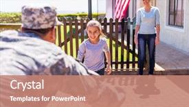  Presentation with family reunion - Presentation design featuring happy young american military family background and a coral colored foreground