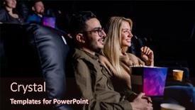  Presentation with movie screen - Audience pleasing PPT theme consisting of happy-young-amorous-couple-relaxing backdrop and a wine colored foreground