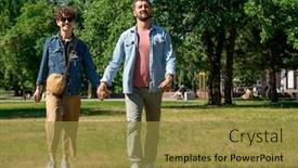  Presentation with green moving - Audience pleasing slide set consisting of happy-young-amorous-couple backdrop and a gold colored foreground