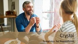  Presentation with engagement - Slides enhanced with happy young amorous man showing background and a coral colored foreground