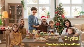 Presentation with christmas kids - PPT theme enhanced with happy-young-and-mature-couples background and a tawny brown colored foreground