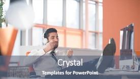  Presentation with music business - Amazing presentation theme having happy young arabian business man with beard listening music on headphones at modern startup office backdrop and a ocean colored foreground