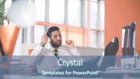  Presentation with music business - PPT theme having happy young arabian business man with beard listening music on headphones at modern startup office background and a ocean colored foreground