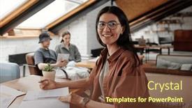  Presentation with asian - Presentation enhanced with happy-young-asian-female-chief background and a tawny brown colored foreground