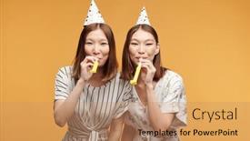  Presentation with worried young female college student - PPT layouts featuring happy-young-asian-female-twins background and a coral colored foreground