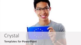  Presentation with asian - Audience pleasing presentation theme consisting of happy-young-asian-man-holding backdrop and a white colored foreground