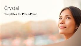  Presentation with happy life - Slide set featuring happy-young-asian-woman-natural background and a cream colored foreground