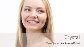  Presentation with teeth whitening - Presentation design with happy-young-attractive-blond-woman background and a lemonade colored foreground