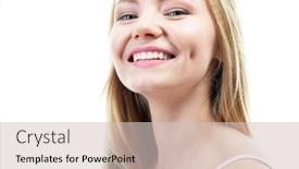  Presentation with teeth whitening - Slide set having happy-young-attractive-blond-woman background and a soft green colored foreground