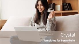  Presentation with woman pushing shopping trolley - Colorful PPT theme enhanced with happy-young-attractive-woman-shopping backdrop and a gray colored foreground