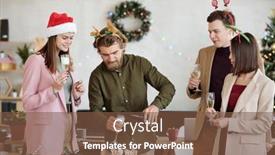  Presentation with corporate celebration - Slide deck having happy-young-bearded-businessman-pouring background and a tawny brown colored foreground