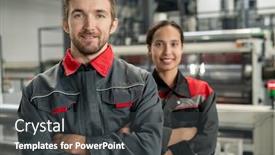  Presentation with female leader - Cool new PPT layouts with happy-young-bearded-male-leader backdrop and a dark gray colored foreground