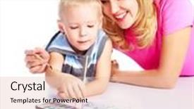  Presentation with watercolor - Colorful PPT layouts enhanced with happy young beautiful mother and her little son painting with watercolor backdrop and a lemonade colored foreground