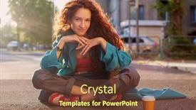  Presentation with beautiful young girl red - Presentation having happy-young-beautiful-woman-sitting background and a tawny brown colored foreground