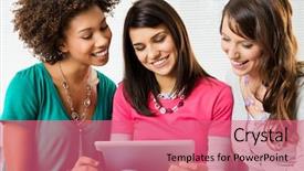  Presentation with digital art women - Theme enhanced with happy young beautiful women looking background and a coral colored foreground