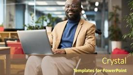  Presentation with disability office - PPT theme with happy-young-black-man background and a coral colored foreground