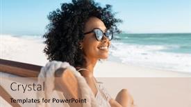  Presentation with black sea - Slides enhanced with happy-young-black-woman-relaxing background and a  colored foreground