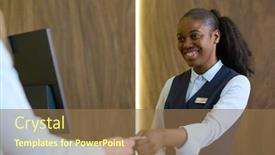  Presentation with black woman - PPT theme consisting of happy-young-black-woman background and a coral colored foreground