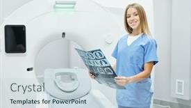  Presentation with happy image - Presentation design featuring happy-young-blond-female-radiologist background and a lemonade colored foreground