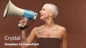  Presentation with female - Audience pleasing theme consisting of happy-young-blond-female backdrop and a tawny brown colored foreground